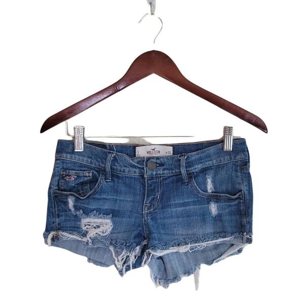 Hollister Womens Shorts Blue 3 Jean Booty Shorts  Distressed Raw Hem XS - Picture 7 of 7